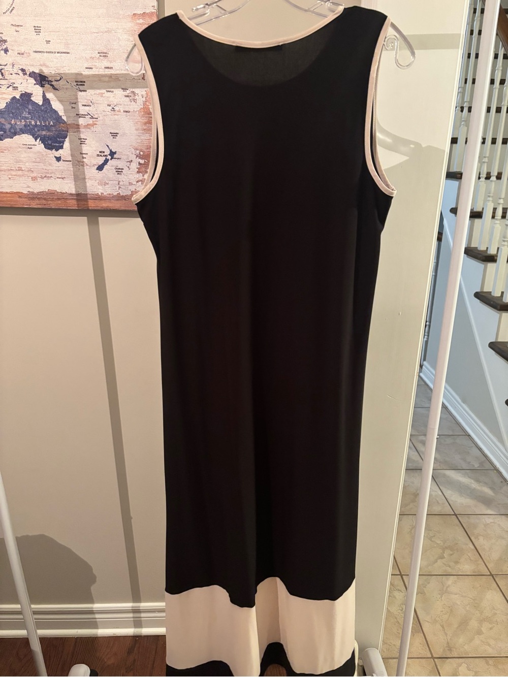 Black Maxi Dress with Cream Trim — Sleek Sleeveless Design